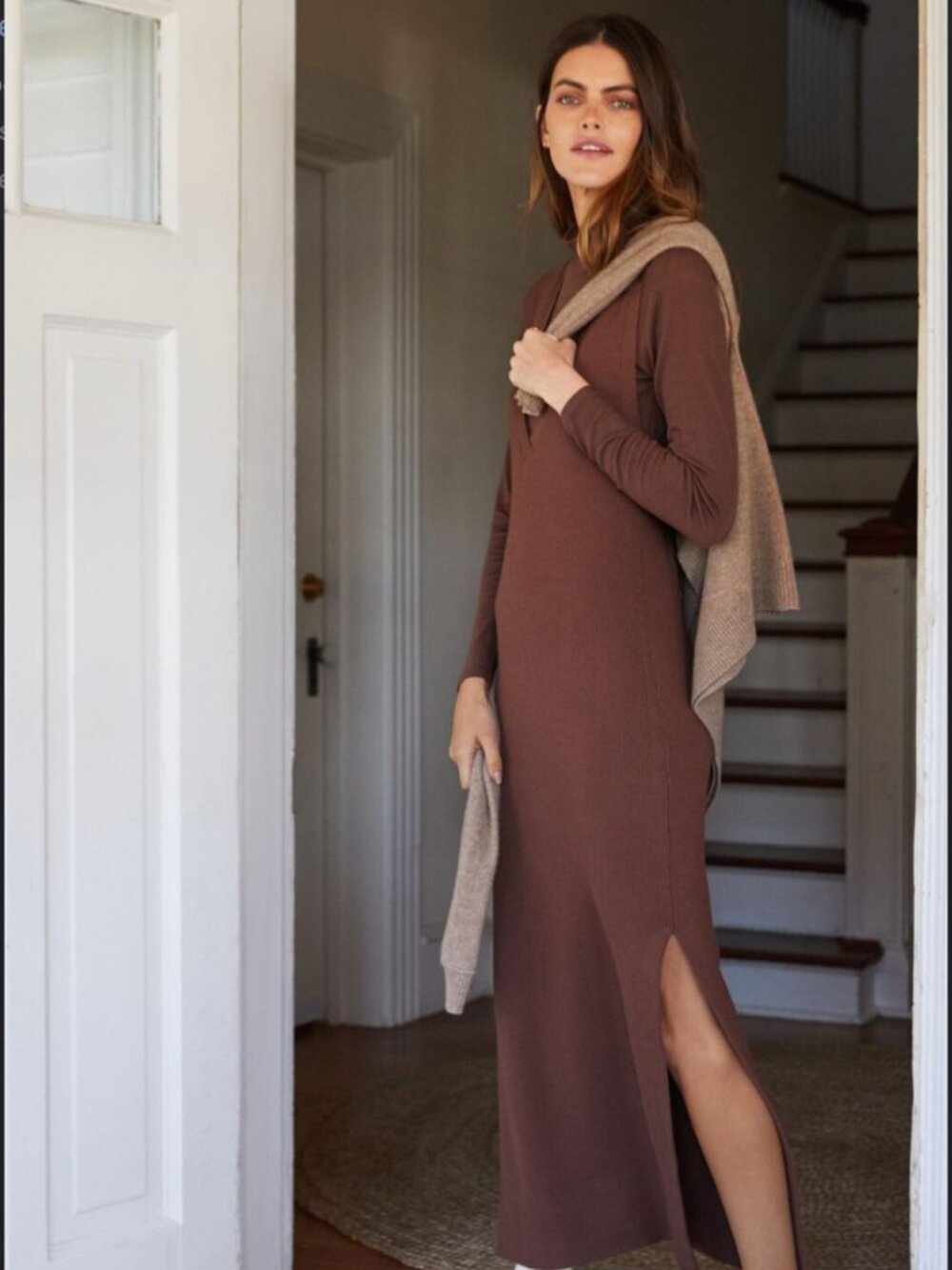 Daily Practice Midi Dress Size Medium Brown Midi Ribbed Sweaterdress Stretch